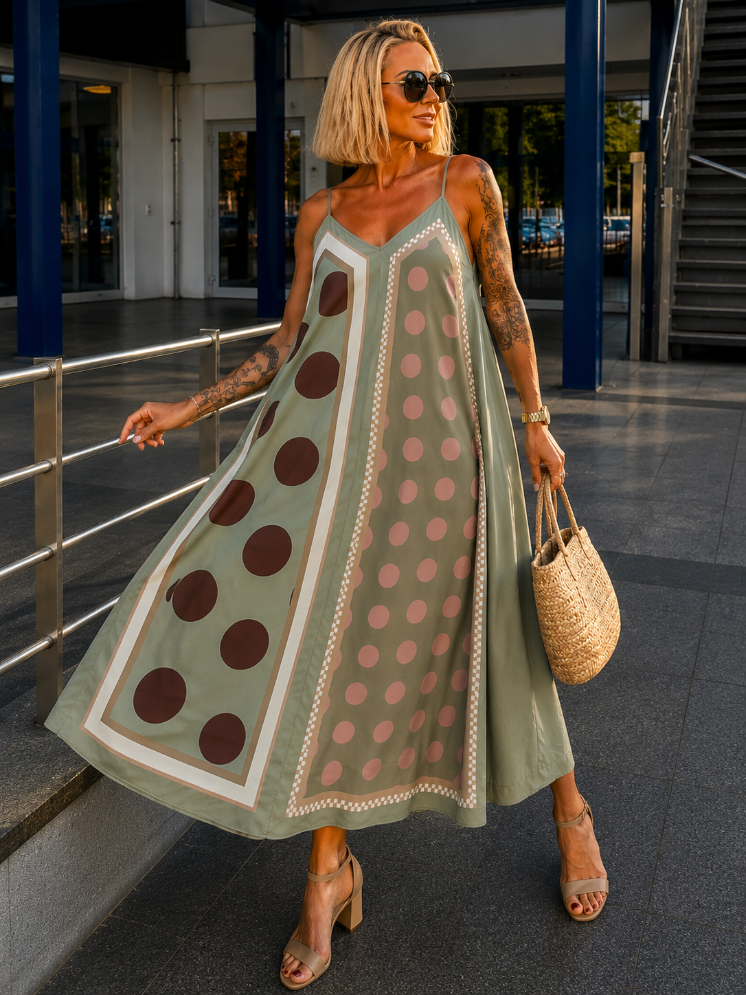 Luftiges Sommerkleid mit Print - oliv - mehrfarbig