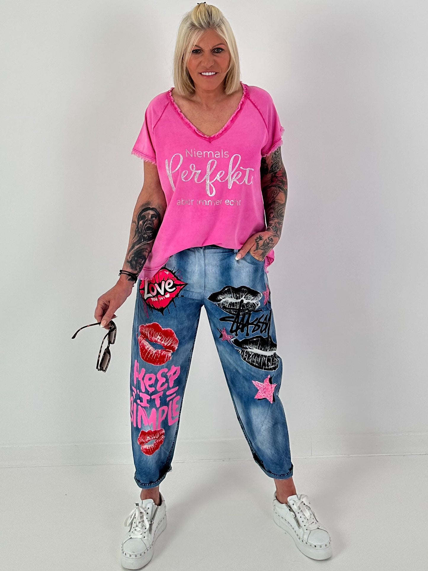 T-shirt with statement print - pink