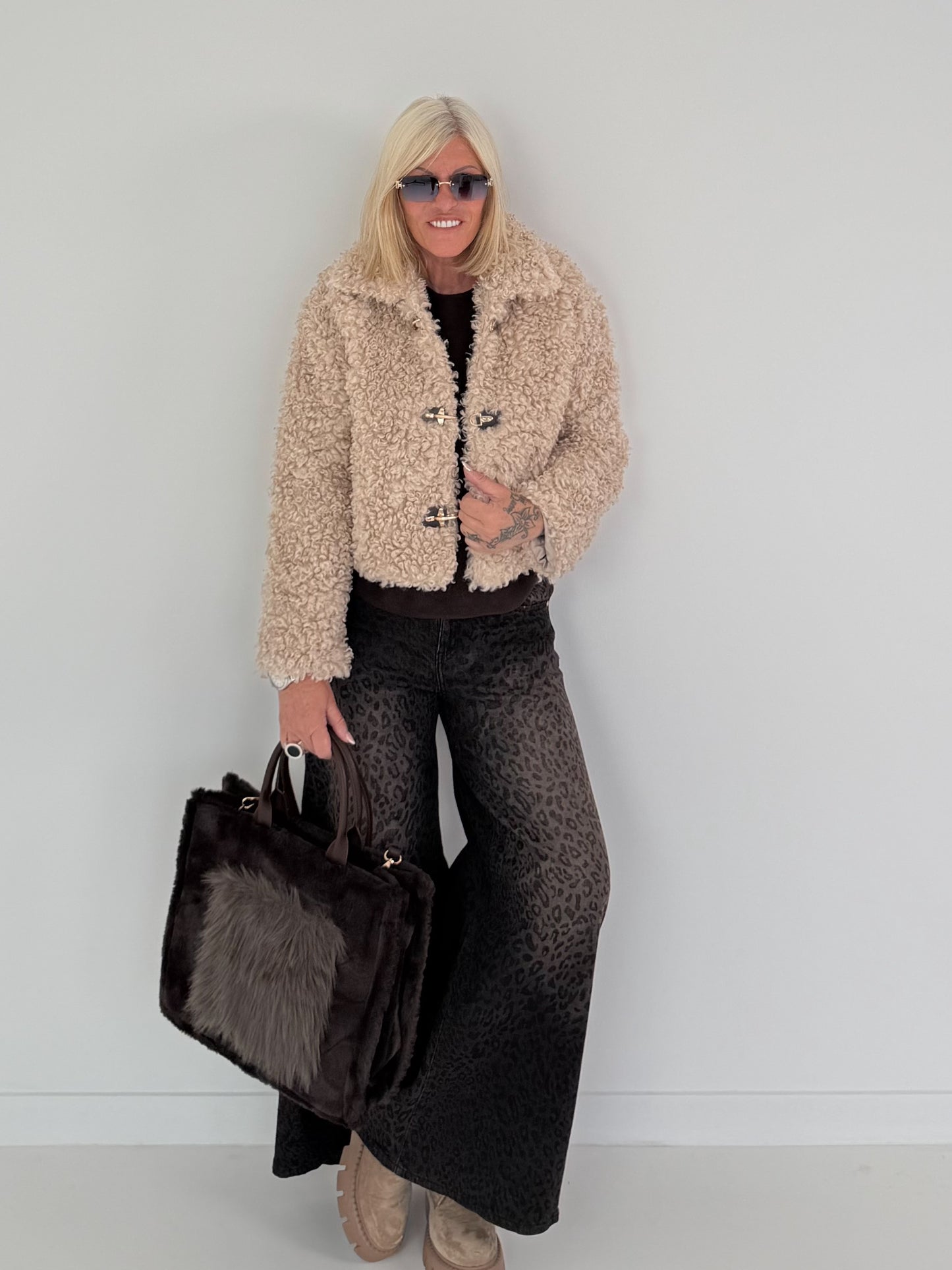 Jacke in kuscheliger Teddy-Curly-Optik - beige