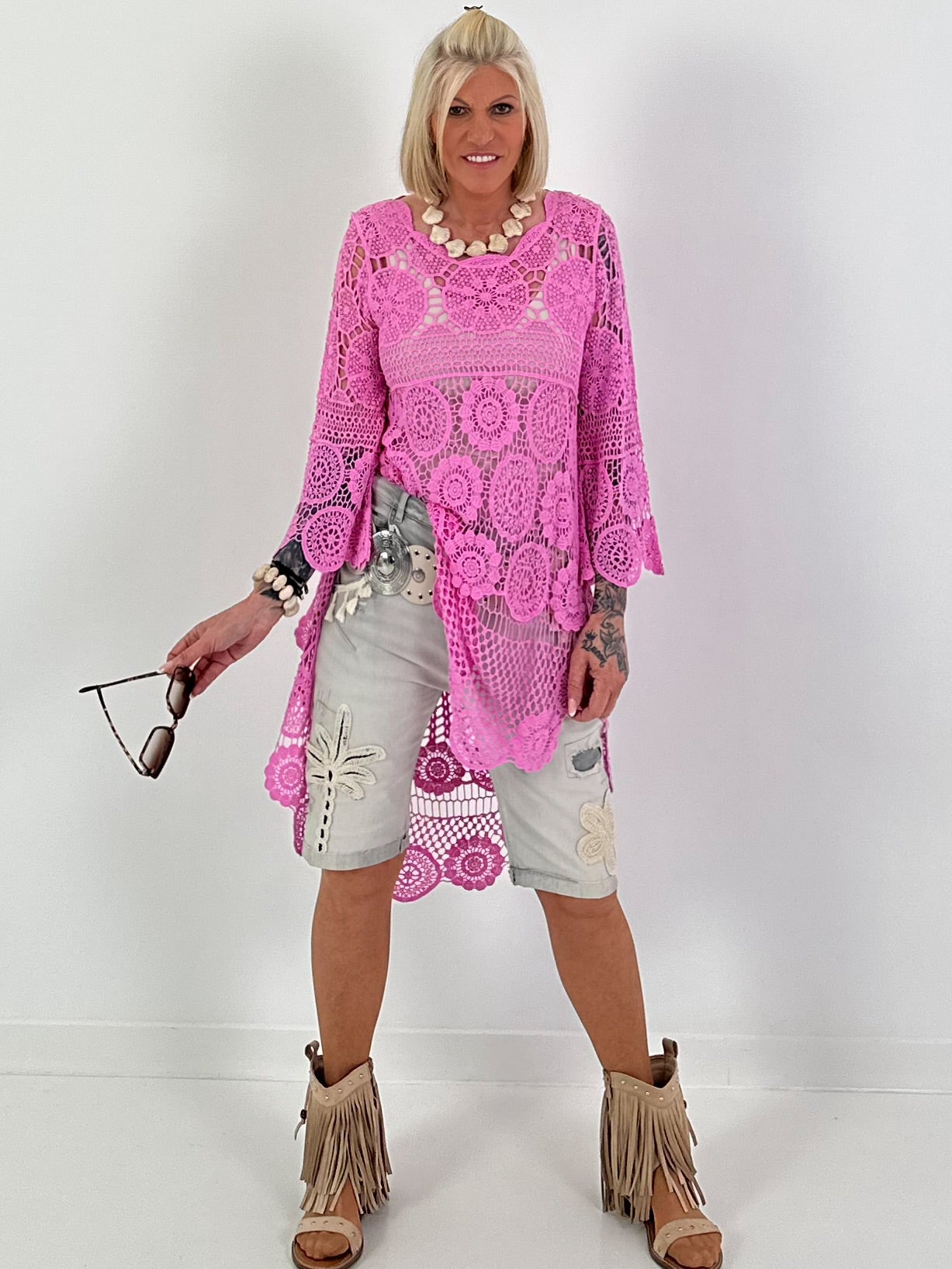 Crochet tunic with pattern - pink