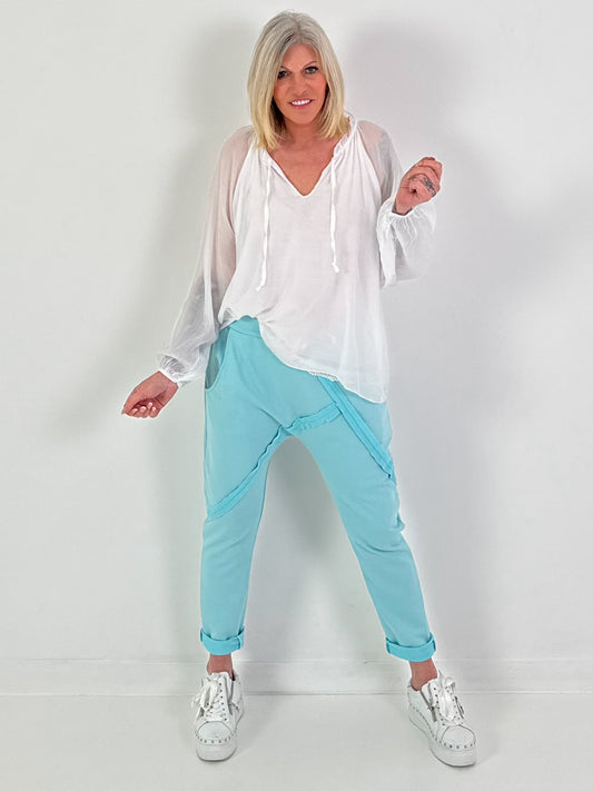 Tunic with lace hem - white