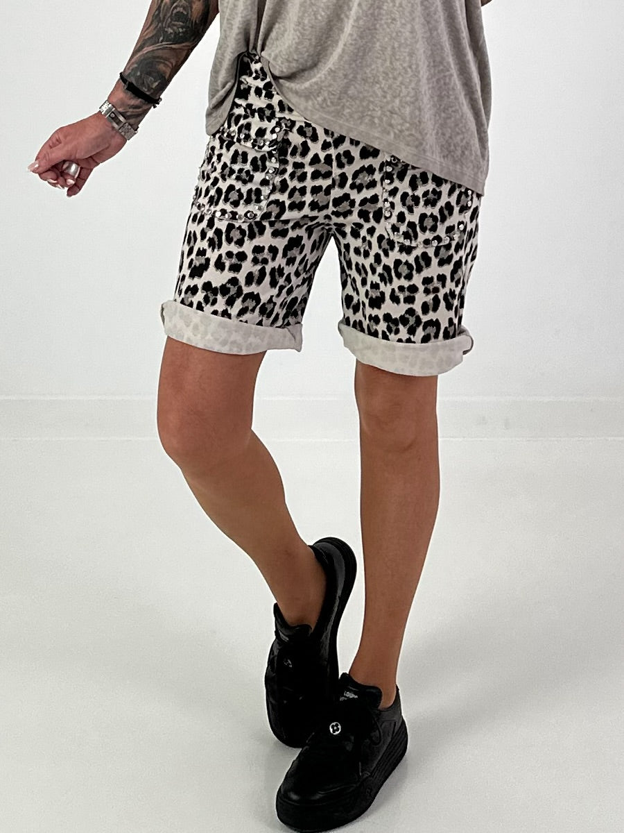 Sweat Short Leo mit Nieten - beige