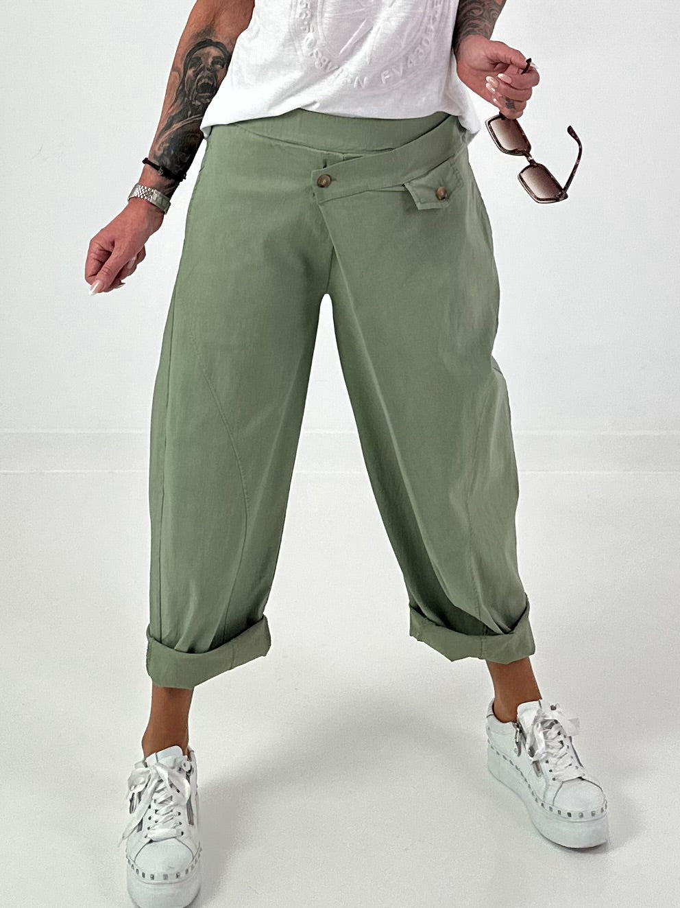 Balloon trousers with overlay - khaki