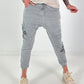 Baggy/Boyfriend Trousers with Crocheted Side Flowers - Grey