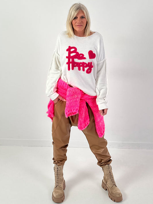 Sweatshirt Modell "Happy Fluff" - weiss-pink