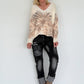 Pullover mit V-Ausschnitt und Botanical-Print - creme-taupe