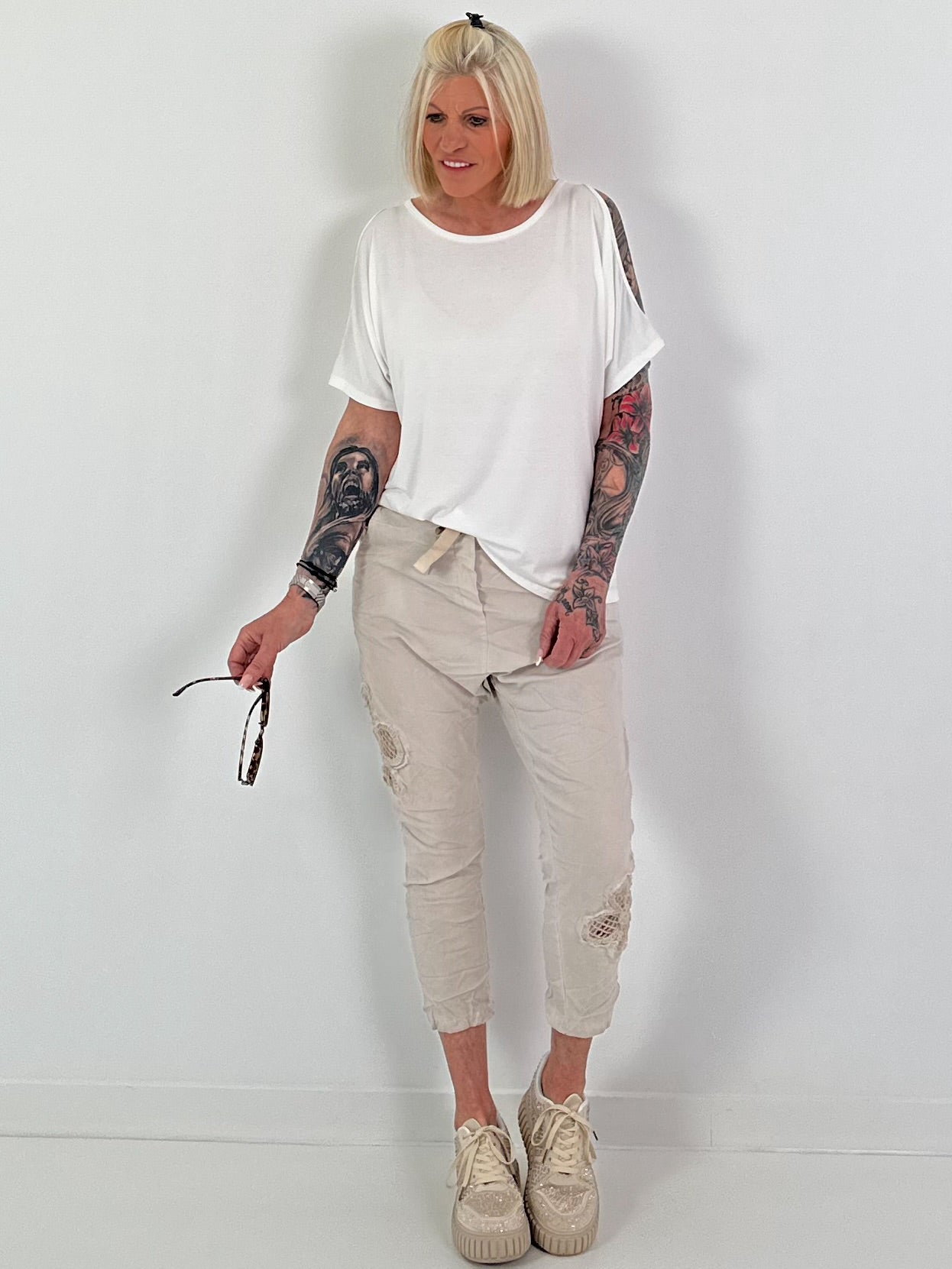 T-Shirt with Cut-Outs - White