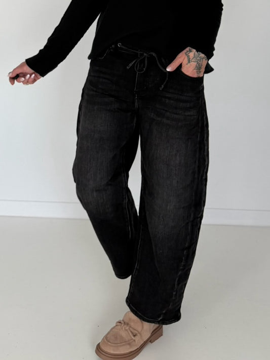Ballonjeans mit Kordelzug - used-black