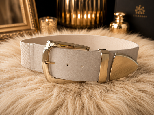 Rekriem met gouden gesp - beige
