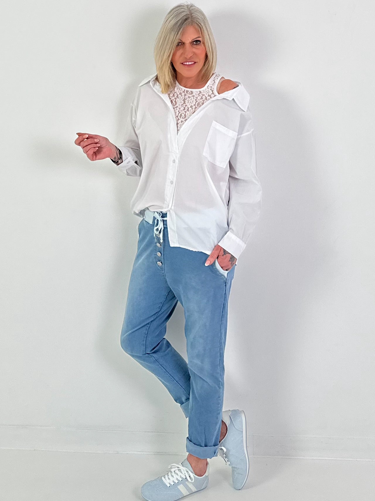 Bluse mit Spitzentop - weiss