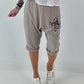 Short linen baggy dress with overlay and sequin details - khaki