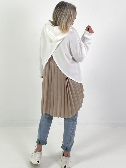 Long Hoodie mit Plissee-Einsatz - weiss