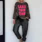 Oversized Sweater im Leoprint mit Schriftzug - mokka