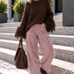 Pullover mit Trompetenärmeln im Fransen-Look - mokka