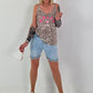 Top Dolce Vita mit kleinem Leo-Muster - taupe-beige-mehrfarbig