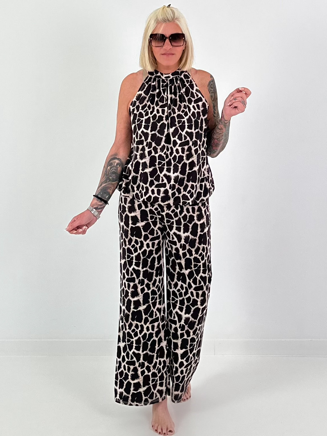 Two-piece set with animal print - brown-beige