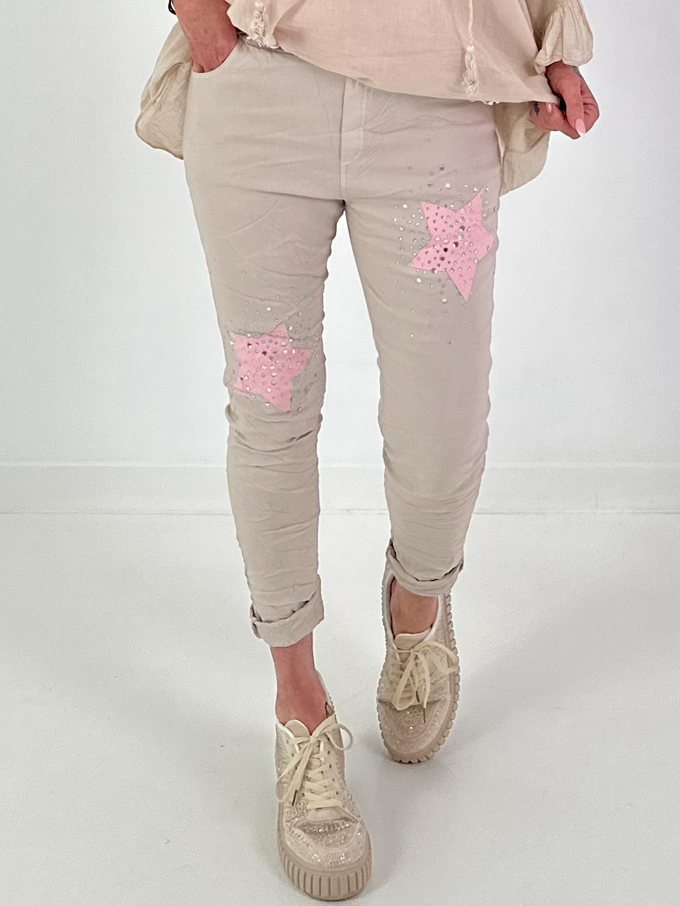 Trousers with stars - beige