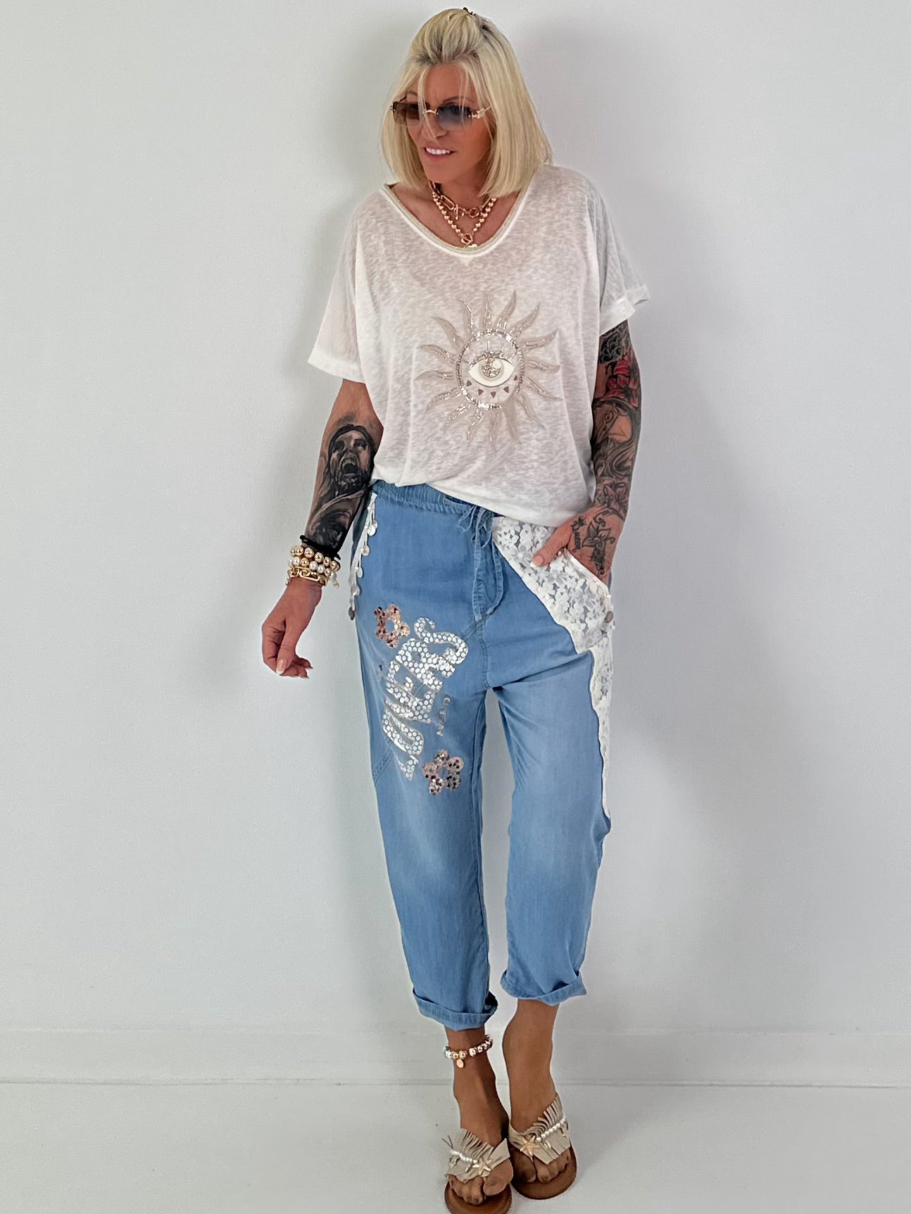 Fine Knit Top Sun with Lurex - ecru