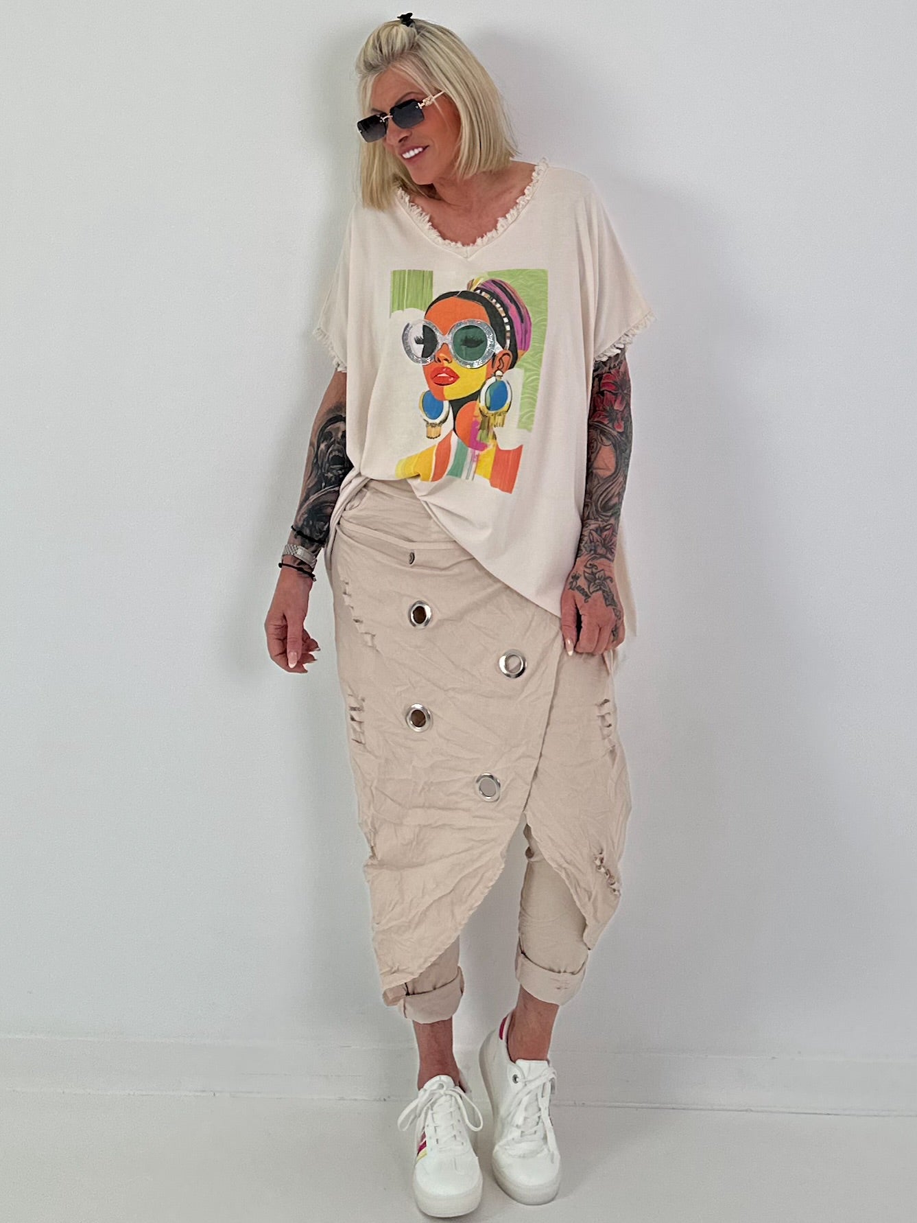 Stylische Hose im Knit-Look - beige