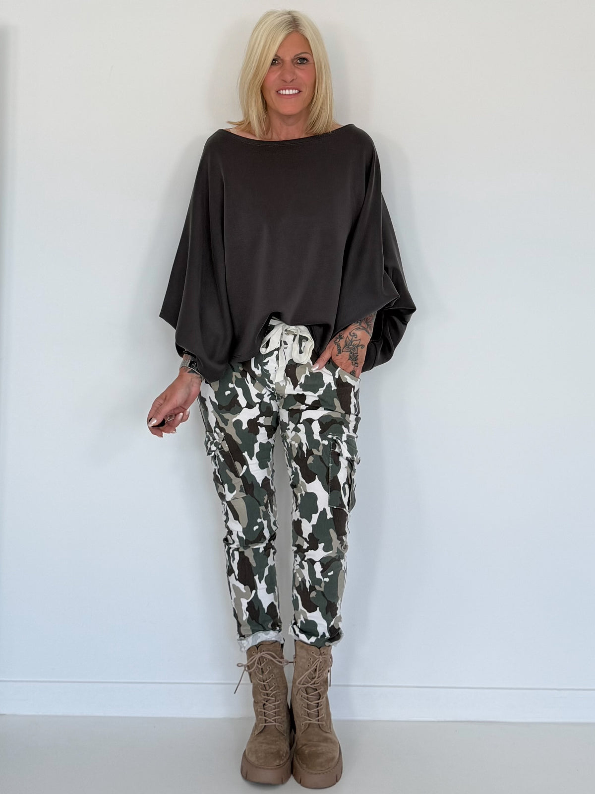 Sweater mit raffinierten Turn-Up-Ärmeln - anthrazit