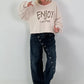 Sweater mit Linksnähten und Print - beige