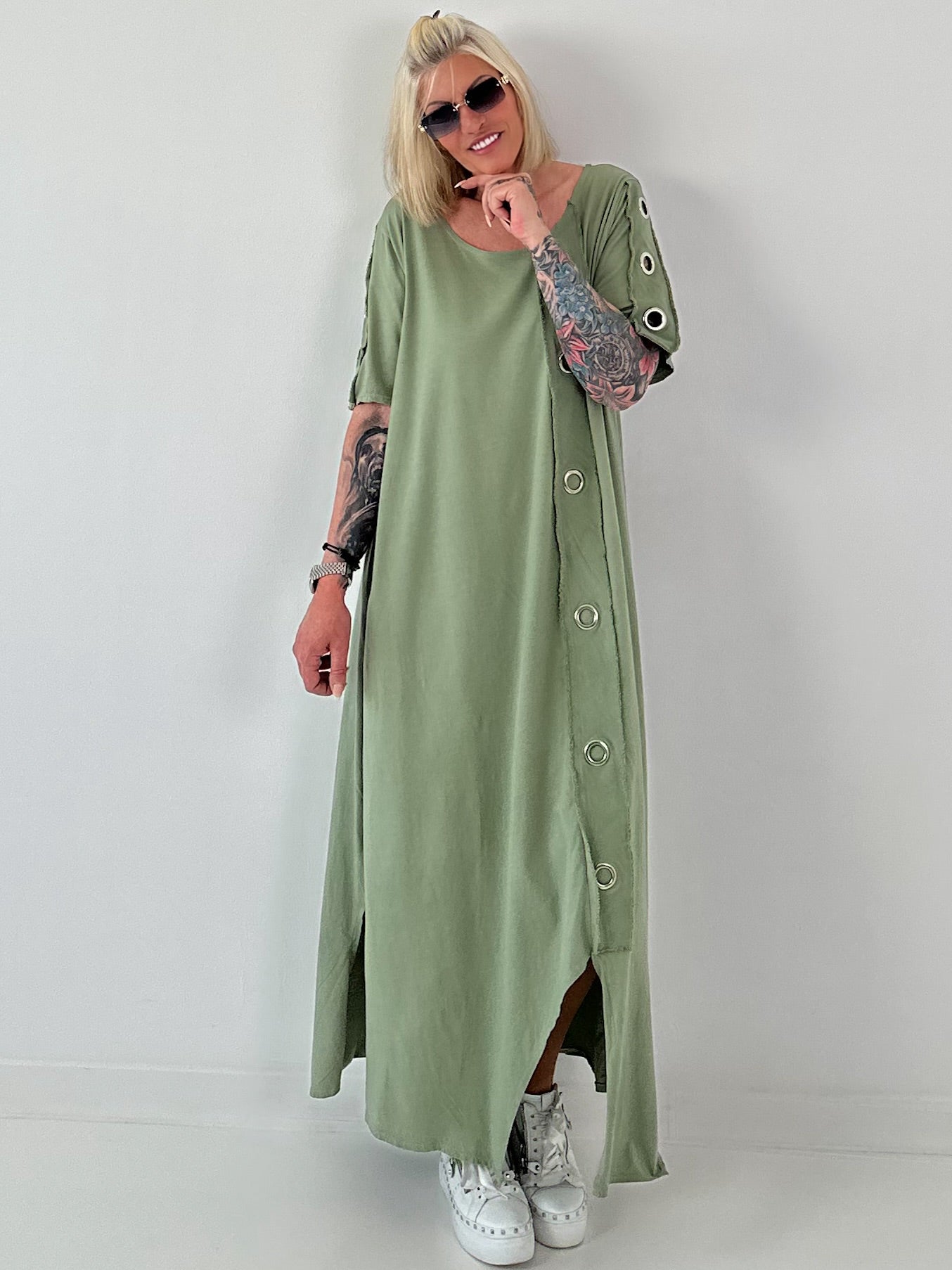 T-Shirt Kleid mit Ösen -khaki