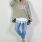 Oversized stonewashed Sweatshirt Modell "Glück..." - khaki