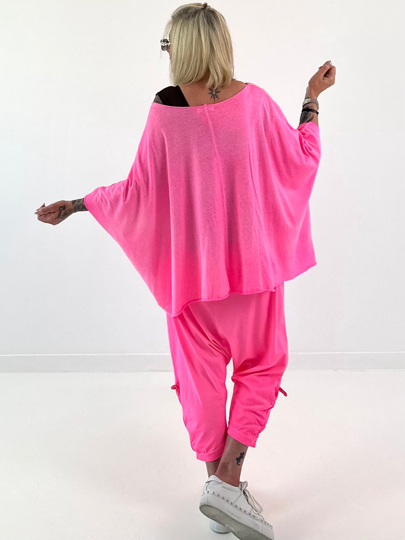 Poncho Shirt mit Schriftzug - neonpink