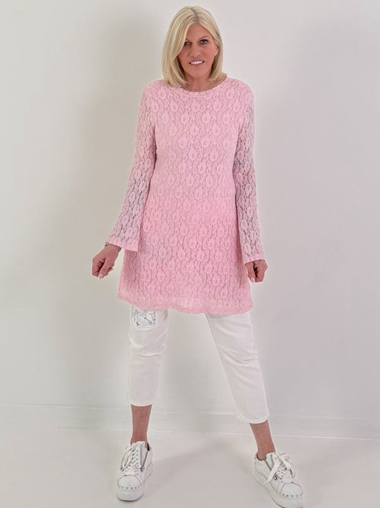 Spitzentunika/Kleid mit Eingriffstaschen - rosa