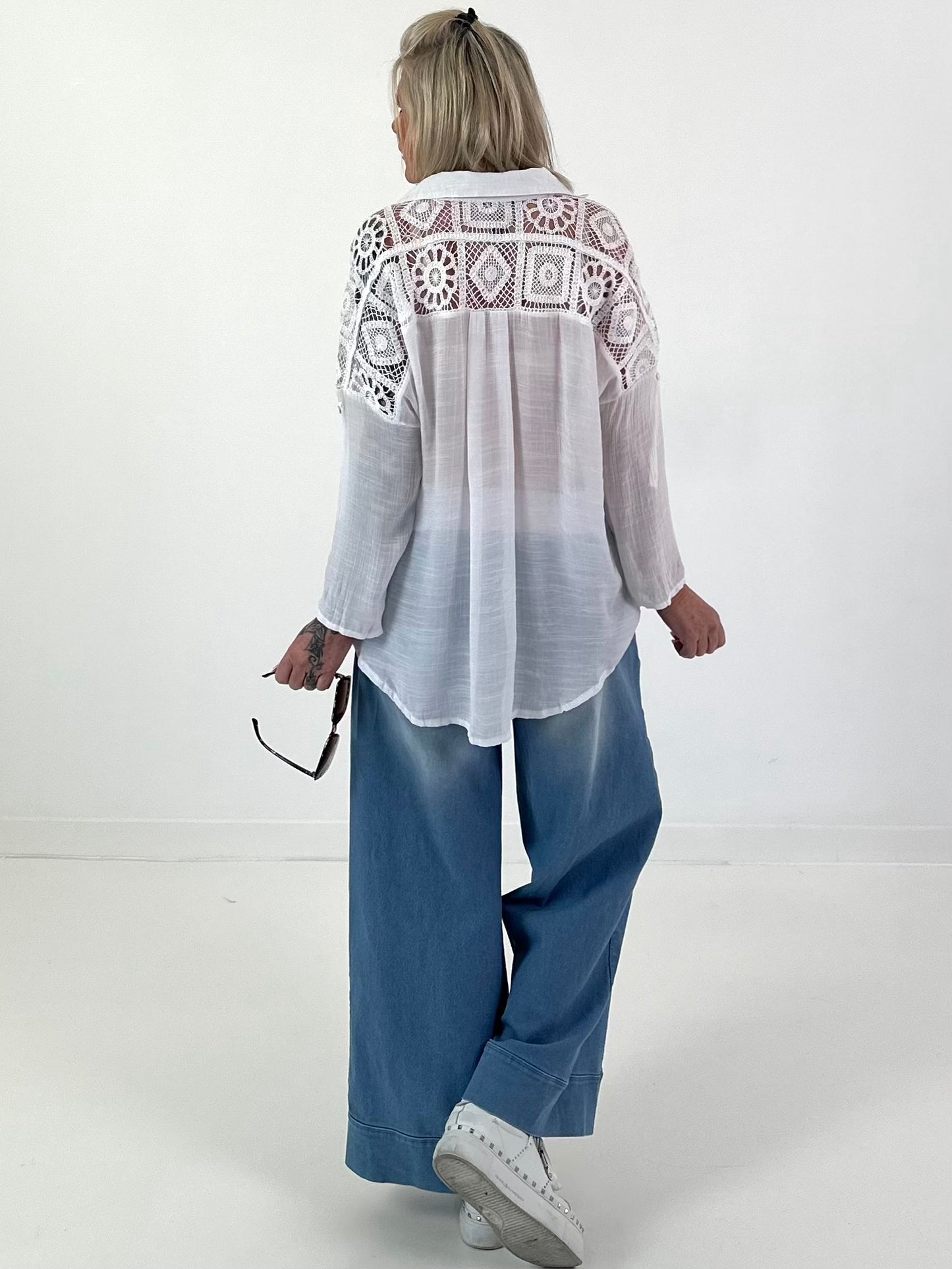 Tunic with crochet inserts - white
