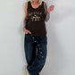 Ripp Tank Top mit Print  - mokka