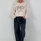 Sweater mit Linksnähten und Print - beige
