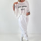 Oversized gebreid T-shirt met statementprint - wit