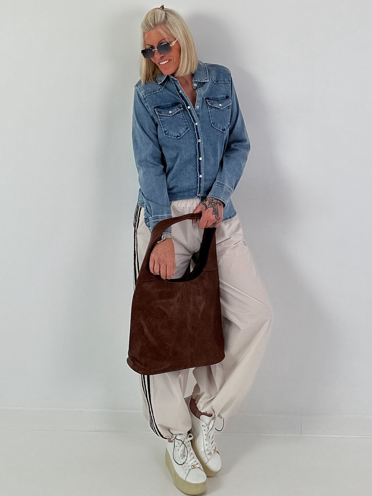 Pants with elastic waistband - beige