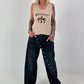 Ripp Tank Top mit Print  - beige