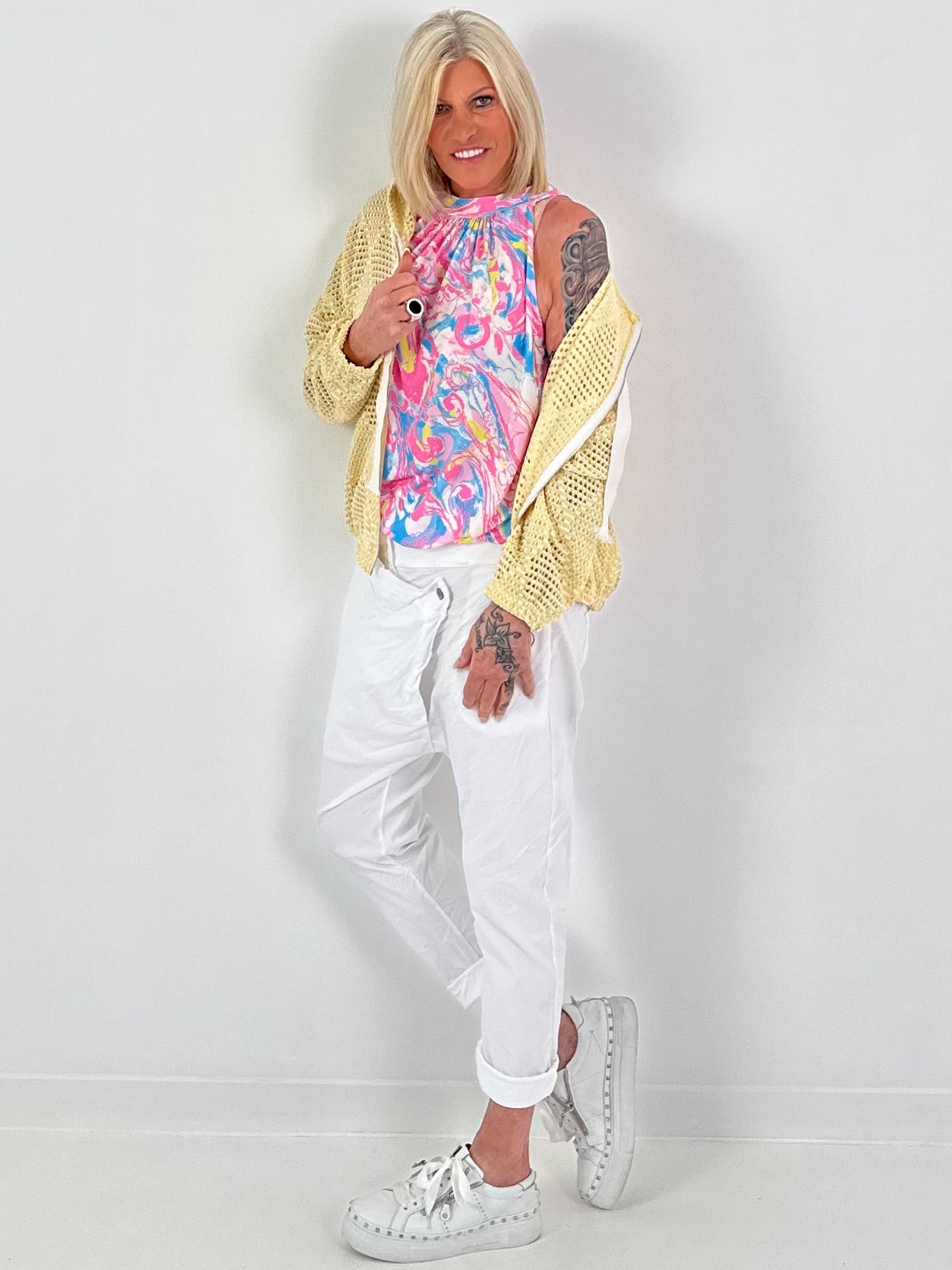 Crochet jacket with hood - yellow