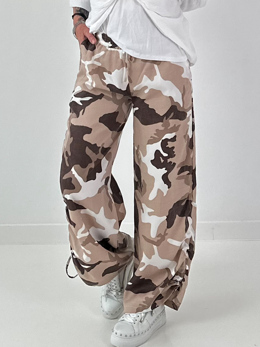 Balloon Linen Trousers with Fringe Details - taupe