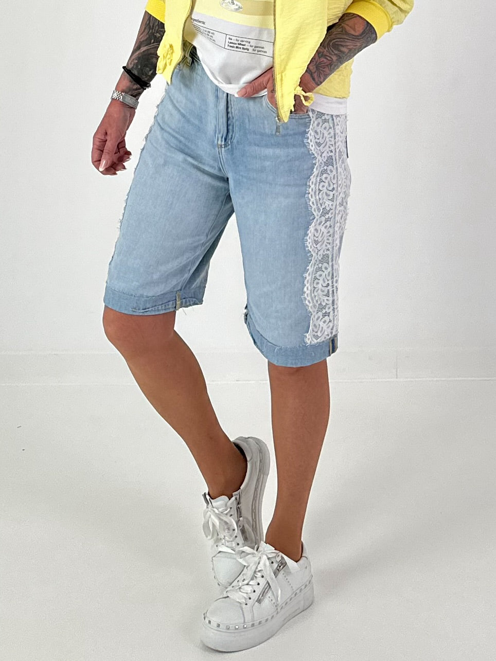 Denim Shorts with Lace Details