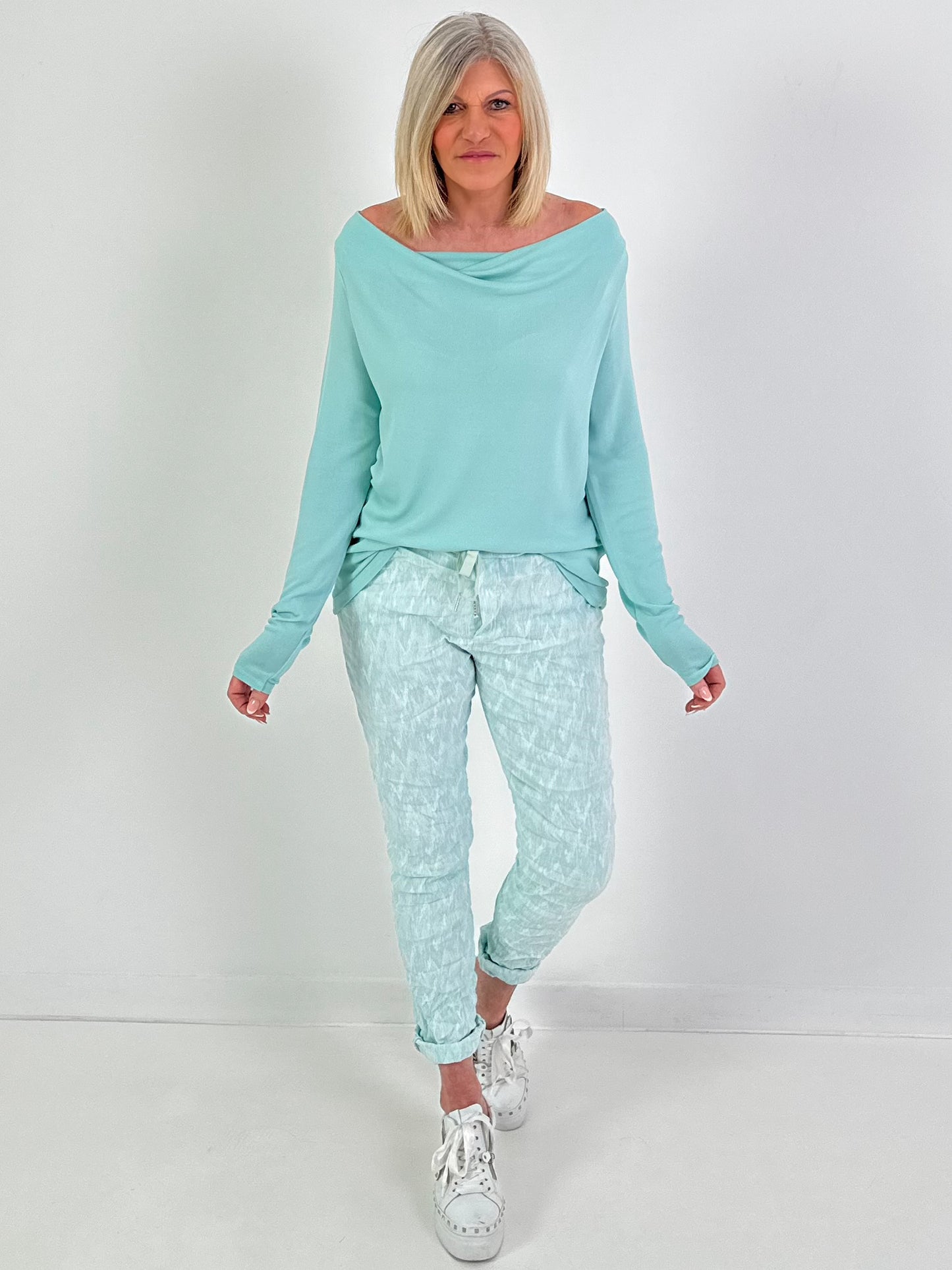 Shirt met watervalhals - mintgroen