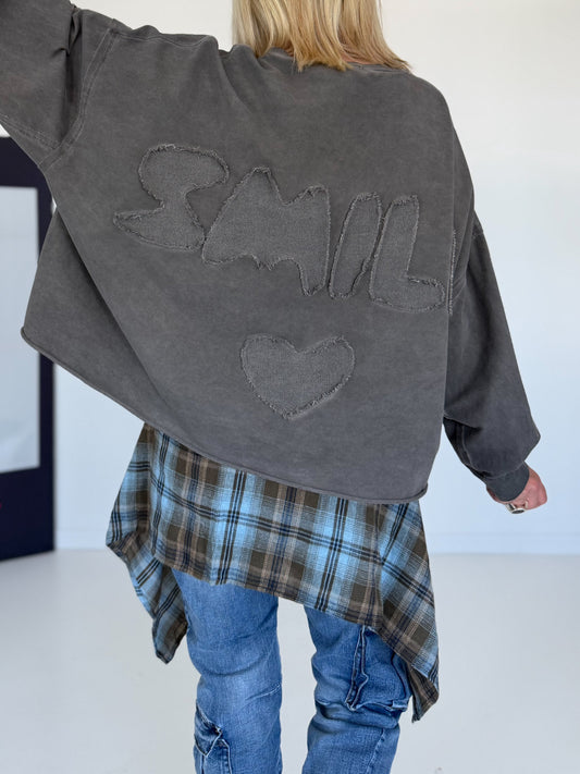 Kastiger Sweater Smile - dark-chocolate