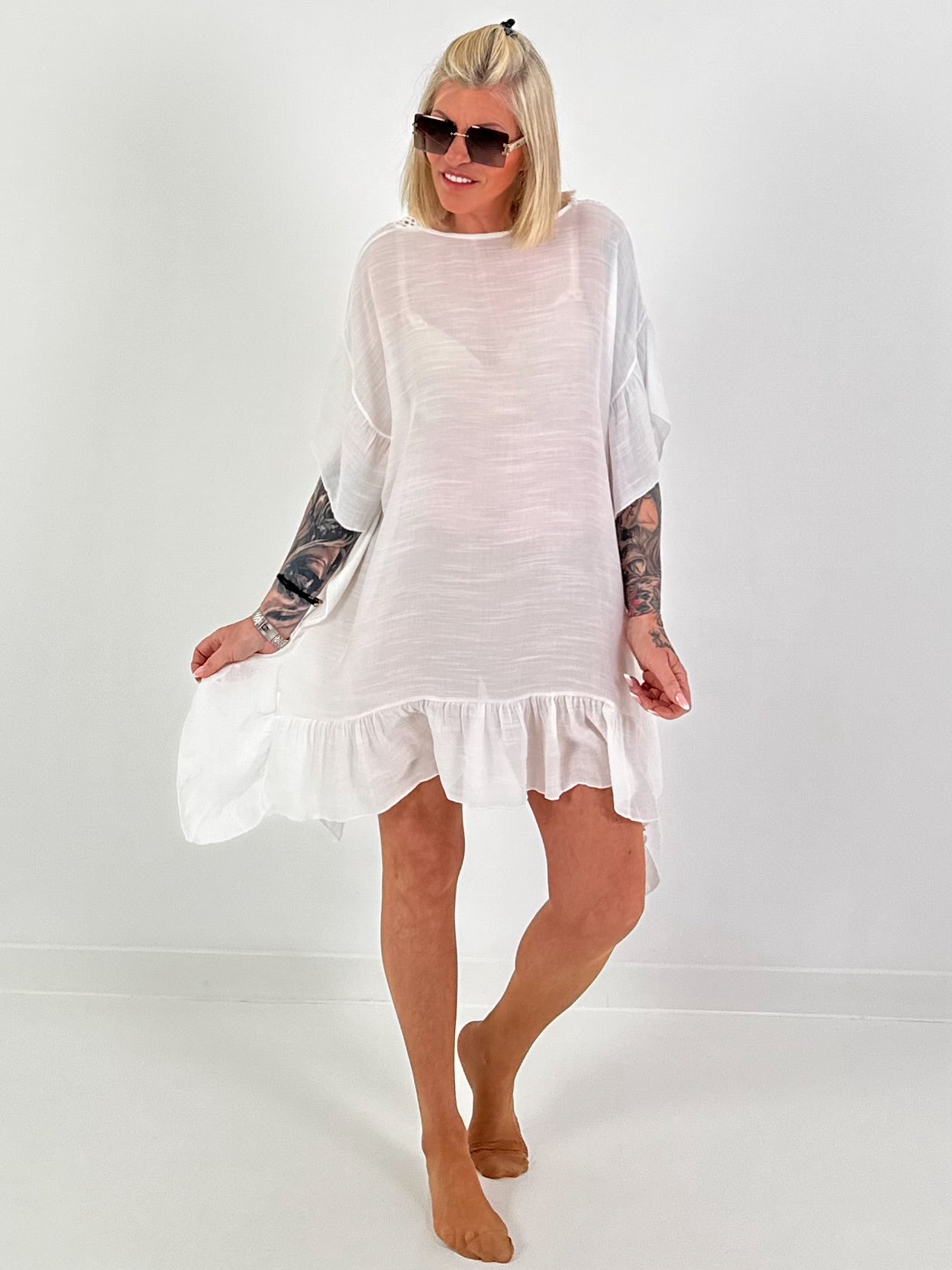 Ibiza Tunika mit Häkeleinsatz - weiss