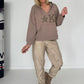 Hoodie mit Leo-Print und Nieten - taupe