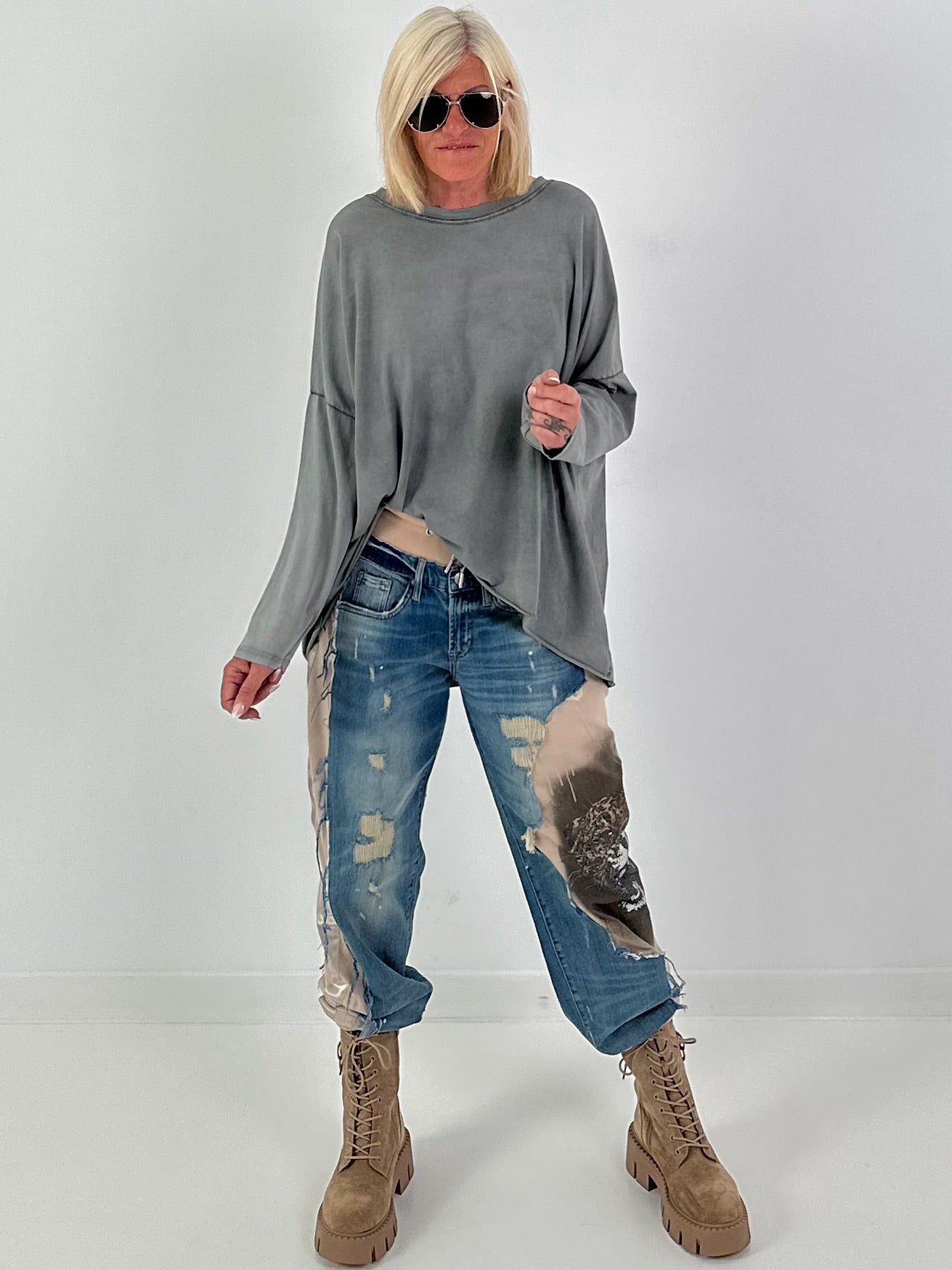 Oversized Shirt stone washed - anthrazit