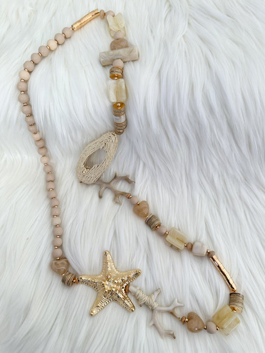 Parelketting met zeester - beige-multicolor