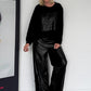 Sweater mit Lederoptik-Elementen - schwarz