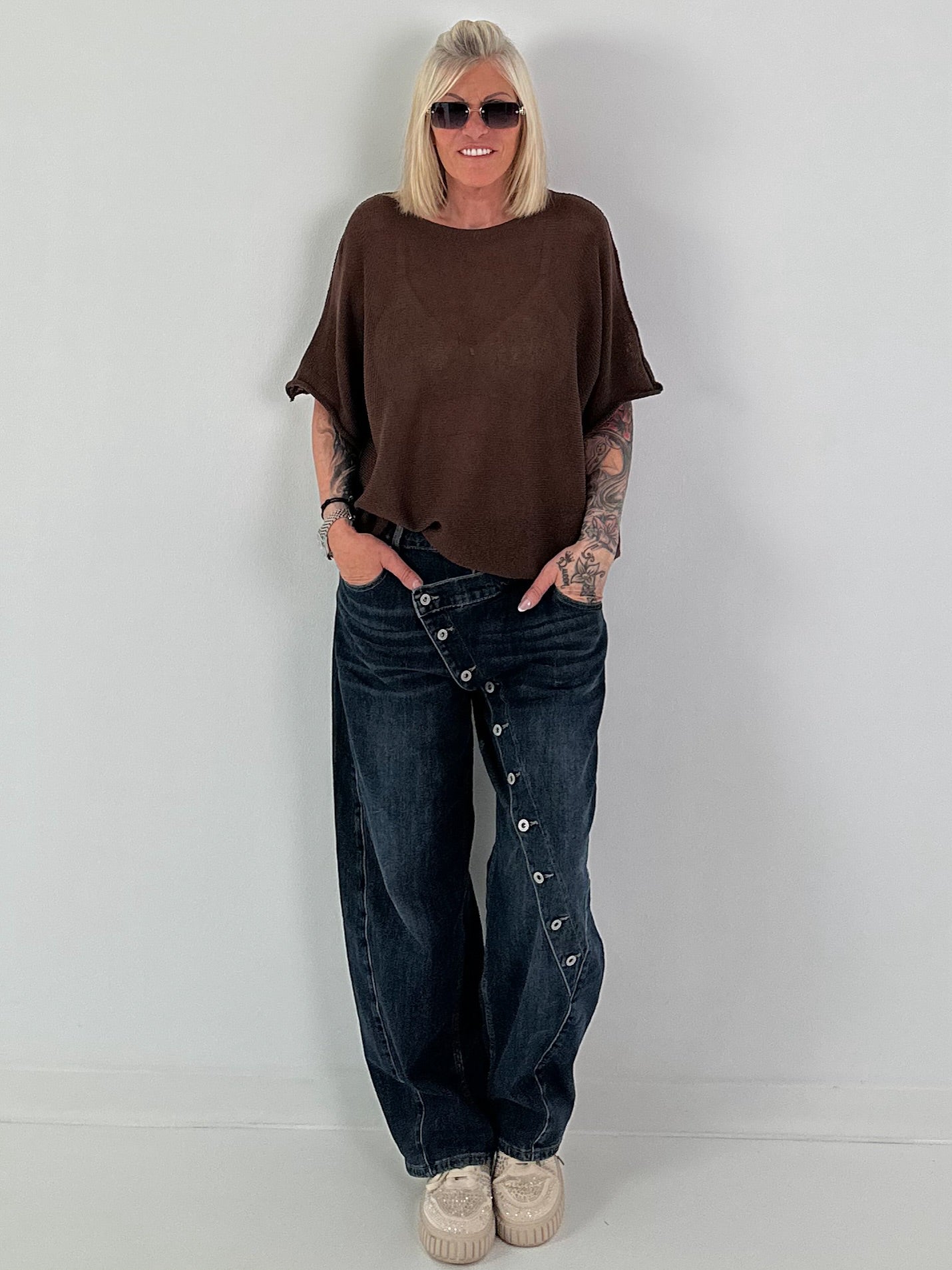 Light sweater with short sleeves - coffee