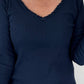 Rippshirt mit fransigem V-Ausschnitt - marine
