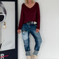 Basic Shirt mit V-Ausschnitt - bordeaux