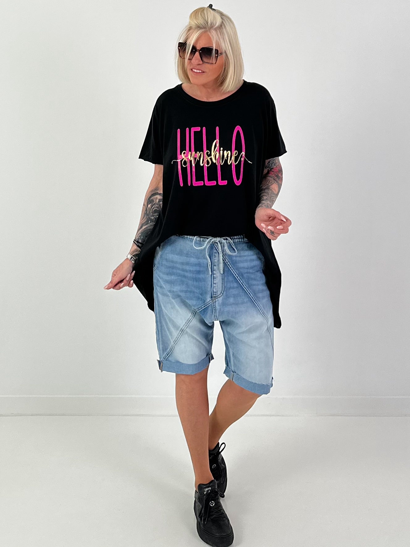 Long T-Shirt Hello Sunshine - black