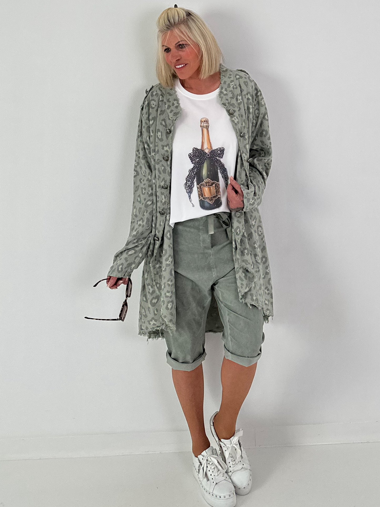 Oversized Leo Leinen Military Mantel - khaki